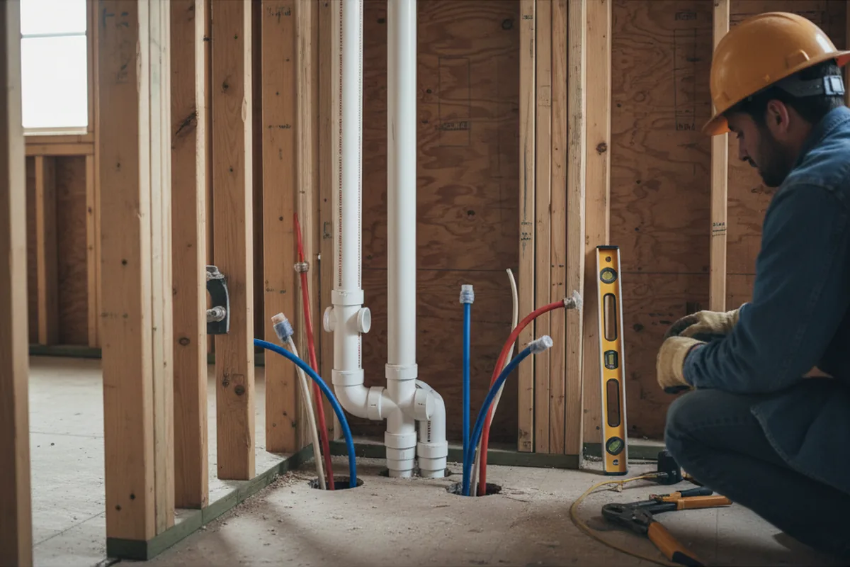 Drain and supply rough-in during Sump Pump Repair in Michigan City